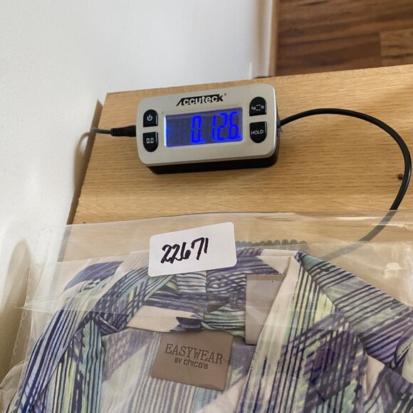 Chicos Top Womens 1 US Medium Blue Abstract Easywear Open Kimono Stretch Knit - Picture 10 of 10